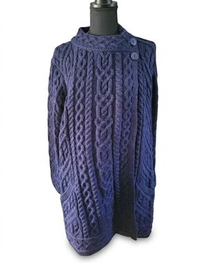 Aran Crafts Navy Cable Knit Button-Shoulder Cardigan